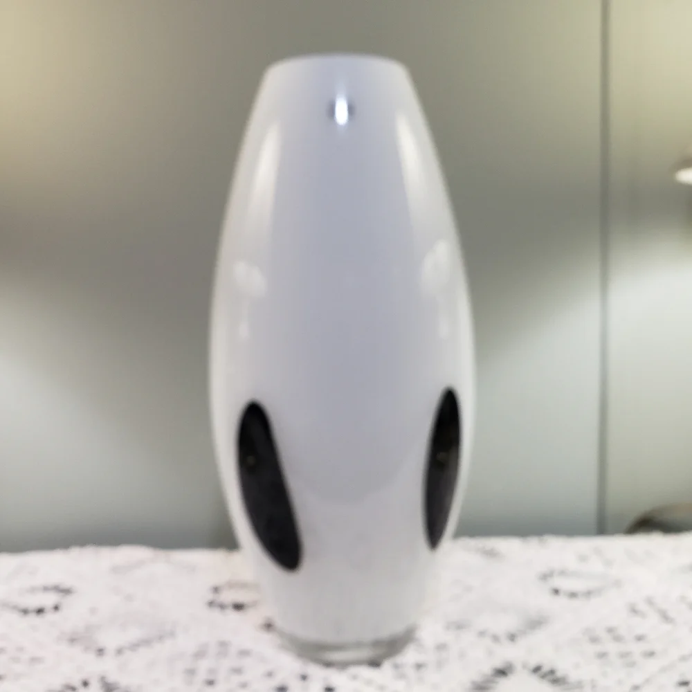 Vintage Ikea White Vase with Black Decorative Oval Hand Made Quality Modern